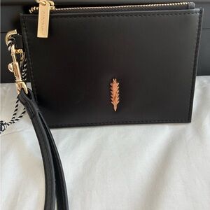 Thacker Leather Zip Wristlet in Black with Gold Accent